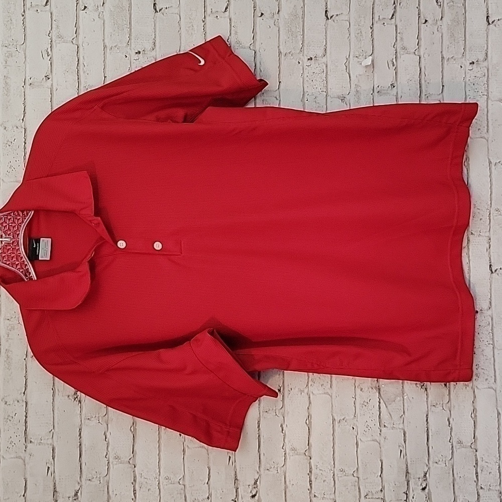 Nike Men's Therma-Fit Red Ribbed Polo, Golf, Size Medium